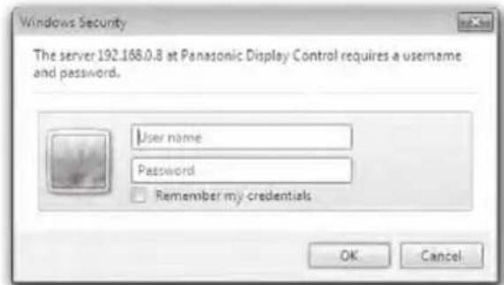 Sécurité Windows Le serveur 192.168.0.8 à Panasonic Display Control nécessite un nom d'utilisateur et un mot de passe. Nom d'utilisateur Mot de passe Mémoriser mes informations OK Annuler