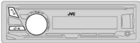 Front view of a JVC air conditioner unit with control panel and fan (no text or symbols visible)