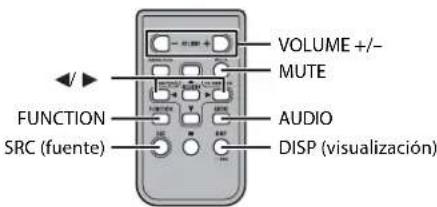 VOLUME +/- MUTE FUNCTION AUDIO SRC (fuente) DISP (visualización)