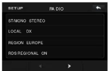 SETUP PA DIO ST/MONO STEREO LOCAL DX REGION EUROPE RDS REGIONAL ON