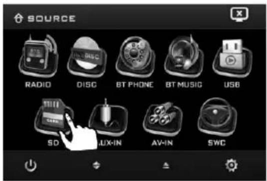 SOURCE RADIO DISC BT PHONE BT MUSIC USB SD LUX-IN AV-IN SWC