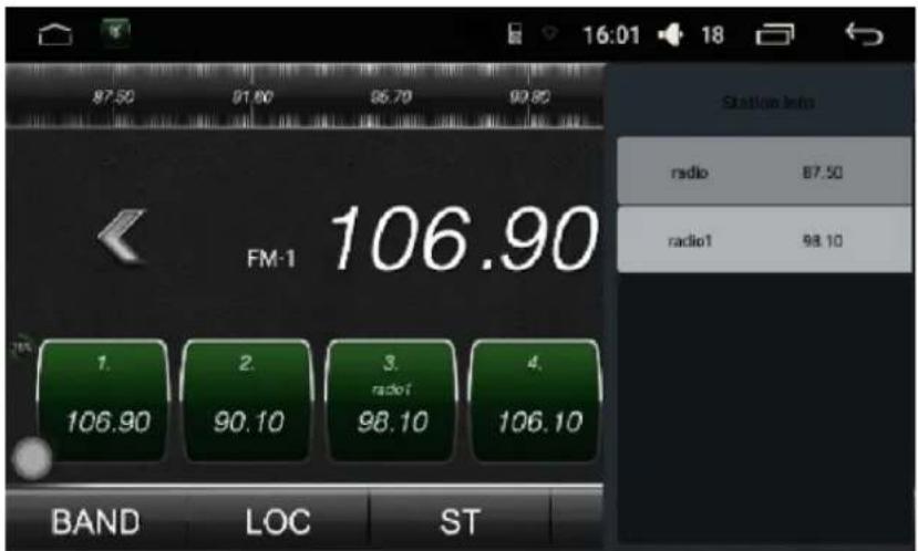 87.50 01:00 95.70 92.80 FM-1 106.90 1. 106.90 2. 90.10 3. radio1 98.10 4. 106.10 BAND LOC ST Station Info radio 87.50 radio1 98.10