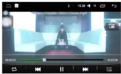Video player interface screenshot showing a person seated in a chair with playback controls and track controls