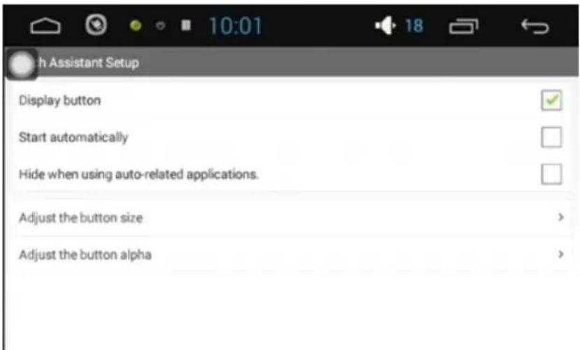 h Assistant Setup Display button Start automatically Hide when using auto-related applications. Adjust the button size > Adjust the button alpha >
