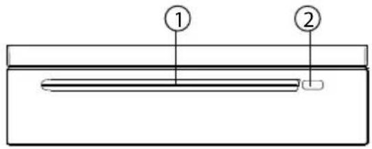 Diagram showing two labeled components (1 and 2) on a rectangular object with a horizontal line inside, likely illustrating a physical or engineering setup.