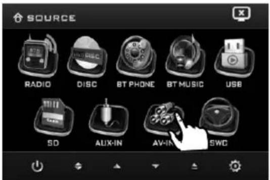 SOURCE RADIO DISC BT PHONE BT MUSIC USB SD AUX-IN AV-IN SWC