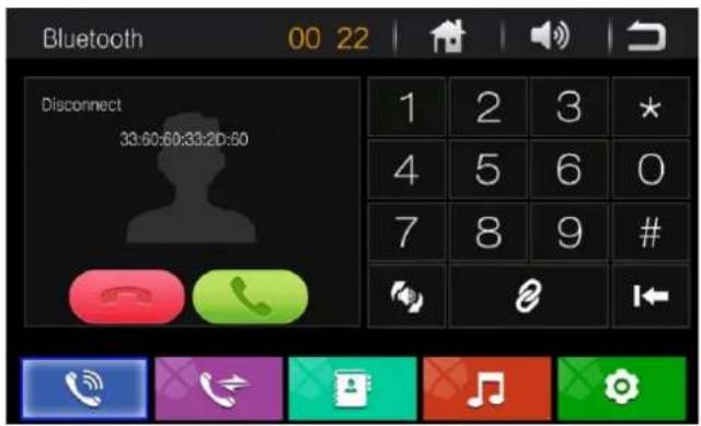 Bluetooth 00 22 Disconnect 33:60:60:33:2D:60 1 2 3 * 4 5 6 0 7 8 9 # ←