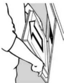 Illustration of a person using a handheld device to interact with a device (no text or symbols visible)