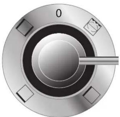 Close-up of a metallic circular mechanical knob or dial with no visible text or symbols