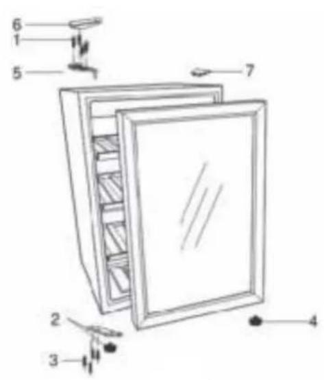 Technical diagram of a refrigerator with numbered parts for identification.