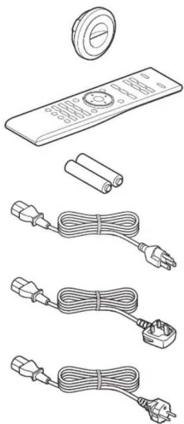 Line drawings of various household appliances including a remote control, batteries, and electrical plugs (no text or symbols)