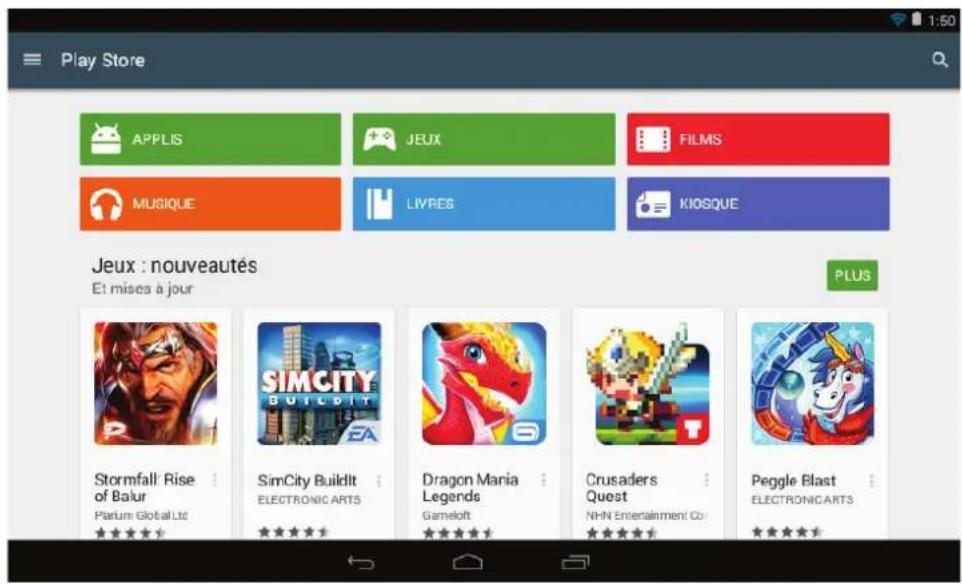 Play Store APPLIS JEUX FILMS MUSIQUE LIVRES KIOSQUE Jeux : nouveautés Et mises à jour PLUS Stormfall Rise of Balur Parlum Global Ltd SIMCITY ELECTRONIC ARTS Dragon Mania Legends Gameloft Crusaders Quest NHN Entertainment Co Peggle Blast ELECTRONICARTS ★★★★★