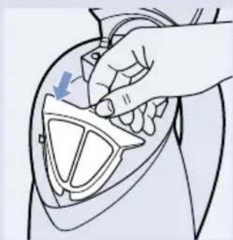 Illustration of a hand adjusting a mechanical component with a blue arrow indicating direction (no text or symbols present)