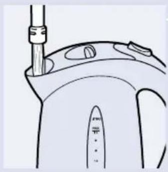 Line drawing of a kettle with a handle and spout, showing internal components (no text or symbols)