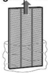 Diagram of a rectangular panel with three vertical sections and an upward arrow, no text or symbols present.