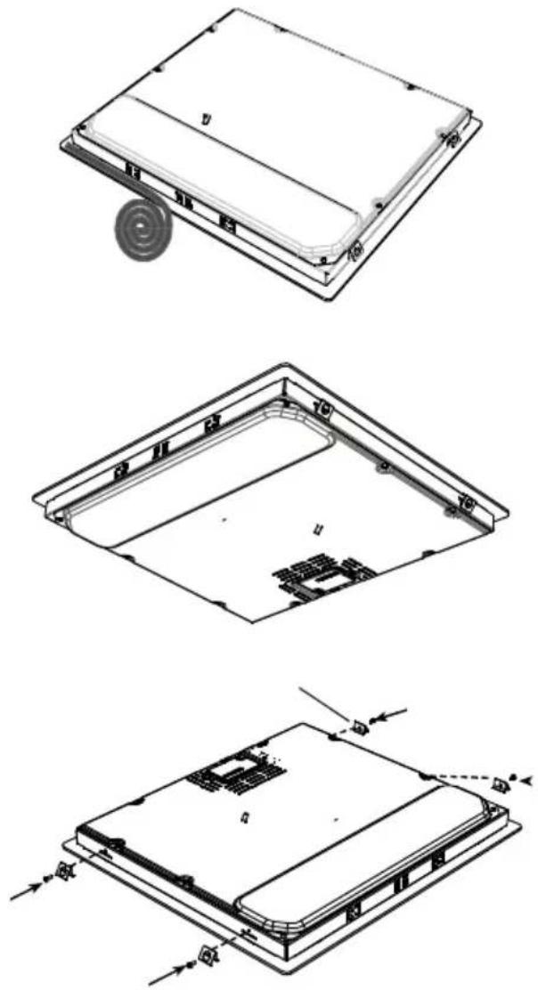 Technical line drawings of a device's internal components, showing top, front, and side views with no visible text or symbols.