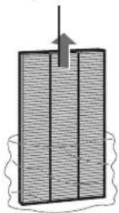Diagram of a rectangular container with internal structure and upward arrow, no text or symbols present.