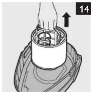 Illustration of a hand pressing down on a cylindrical component with an arrow indicating upward motion (no text or symbols).