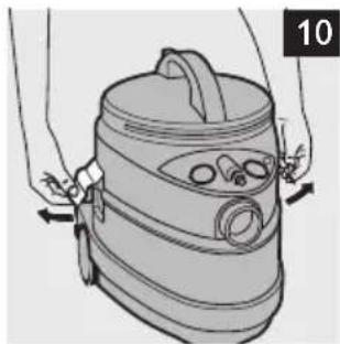 Illustration of a portable device with handle and buttons, hands adjusting it (no text or symbols).