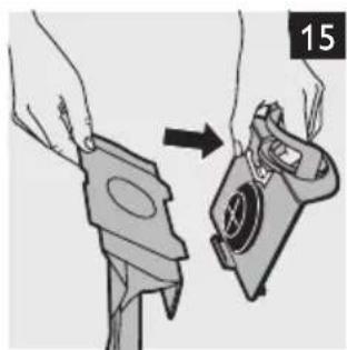 Illustration of hands holding a device with a magnified view showing a device being inserted (no text or symbols present).