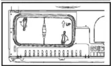 Technical diagram of a vehicle or parking area layout with labeled components and directional indicators