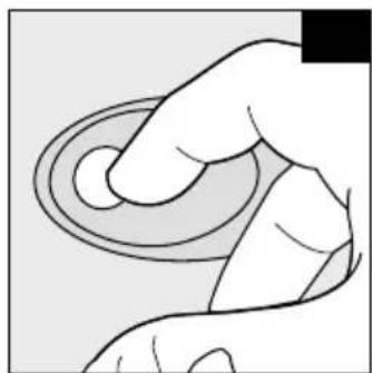 Illustration of a hand pressing a circular button (no text or symbols)