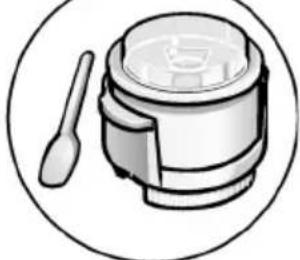 Illustration of a rice cooker with a spoon inside, enclosed in a circular frame (no text or symbols)