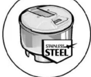 Illustration of a stainless steel kitchen appliance inside a circular frame (no text or symbols on the appliance itself)