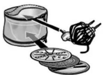 Illustration of a hand using a coiled wire to spread out a cylindrical container with circular patterns (no text or symbols).