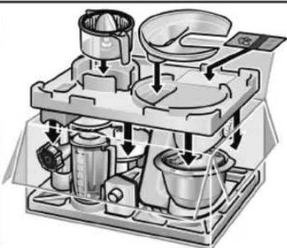 Diagram illustrating a coffee maker's internal processing setup with labeled components and directional arrows indicating flow or movement.