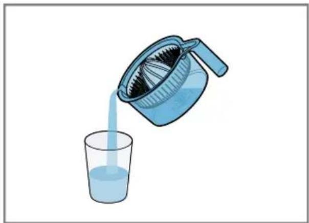 Illustration of a blue filter pouring liquid into a glass (no text or symbols).