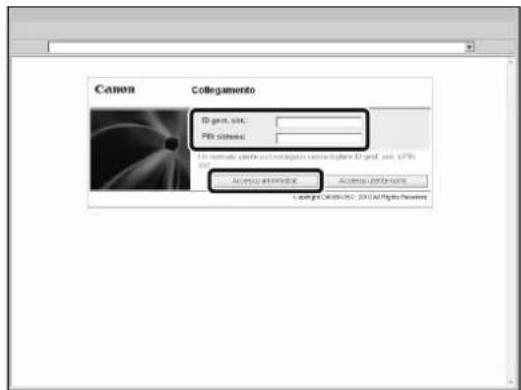 CANON ImageRUNNER ADVANCE C5240i - Immettere l'ID gestore sistema e il PIN di sistema → fare clic su [Accesso amministrat.]. - 1