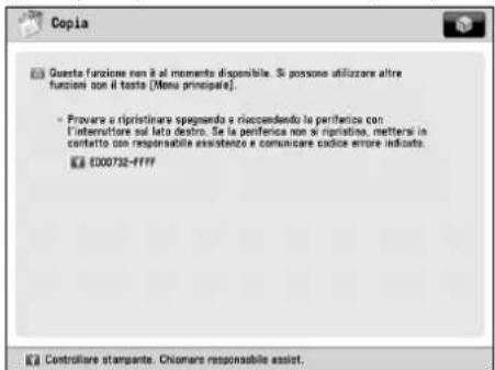Copia Questa funzione non è al momento disponibile. Si possono utilizzare altre funzioni con il tasto [Menu principale]. - Provare a ripristinare spegnendo e riaccendendo la periferica con l'interruttore sul lato destro. Se la periferica non si ripristina, mettersi in contatto con responsabile assis…