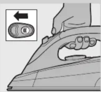 Illustration of a hand using an iron to press down a button.