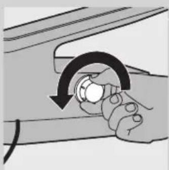 Illustration of a hand holding a small object with a curved arrow indicating rotation.