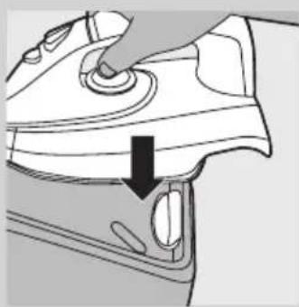 Diagram of a car interior showing a hand pressing down on the seat area with a black arrow indicating direction (no text or symbols present)