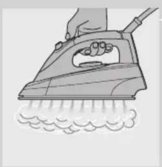 Illustration of a hand using an iron on a steam machine (no text or symbols)