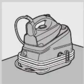 Illustration of a vintage steam iron with coiled insulation (no text or symbols)