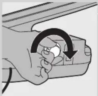 Illustration of a hand holding a small object with an arrow indicating rotation (no text or symbols)