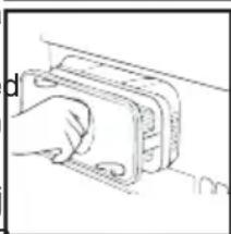 Line drawing of a hand inserting a card into a folder (no text or symbols)