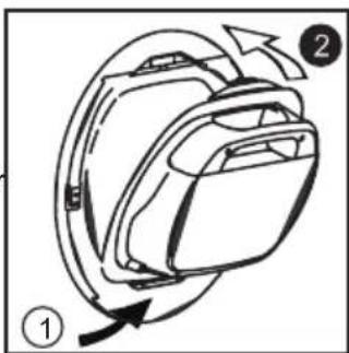 Diagram of a backpack with directional arrows indicating movement or rotation (no text or symbols)