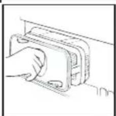 Line drawing of a hand inserting a card into a device (no text or symbols)