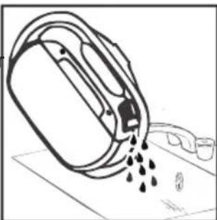 Simple line drawing of a container pouring liquid into a container on a surface (no text or symbols)