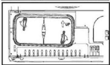 Technical diagram of a vehicle or gas station layout with labeled components and directional indicators