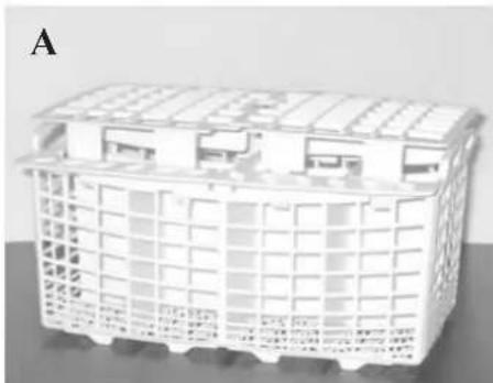White plastic basket with grid pattern, no visible text or symbols
