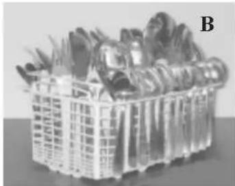 Stack of plastic kitchen utensils in a metal container (no text or symbols visible)
