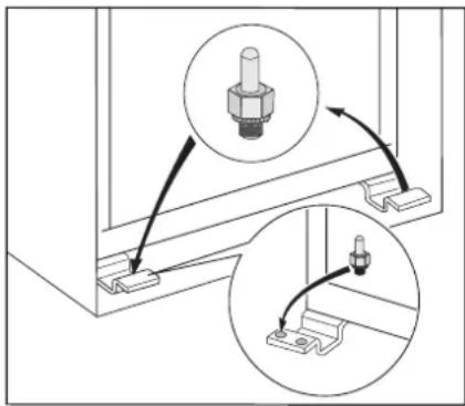 Technical diagram showing mechanical assembly with labeled parts and directional arrows indicating motion or assembly steps
