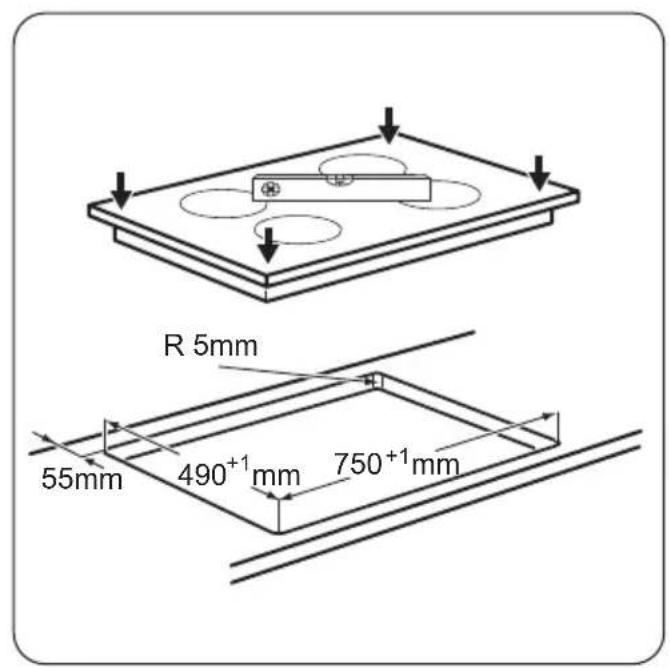 R 5mm 55mm 490⁺¹ mm 750⁺¹ mm