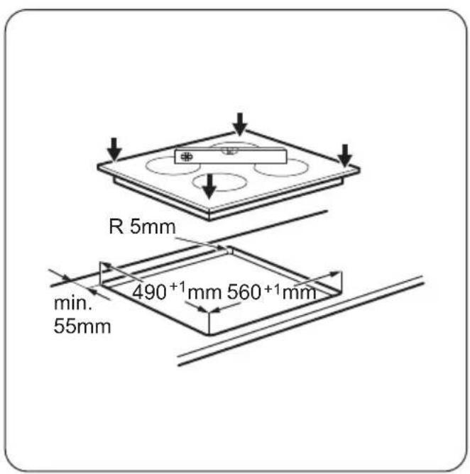 R 5mm min. 55mm 490+1mm 560+1mm