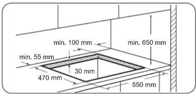 min. 100 mm min. 650 mm min. 55 mm 30 mm 470 mm 550 mm